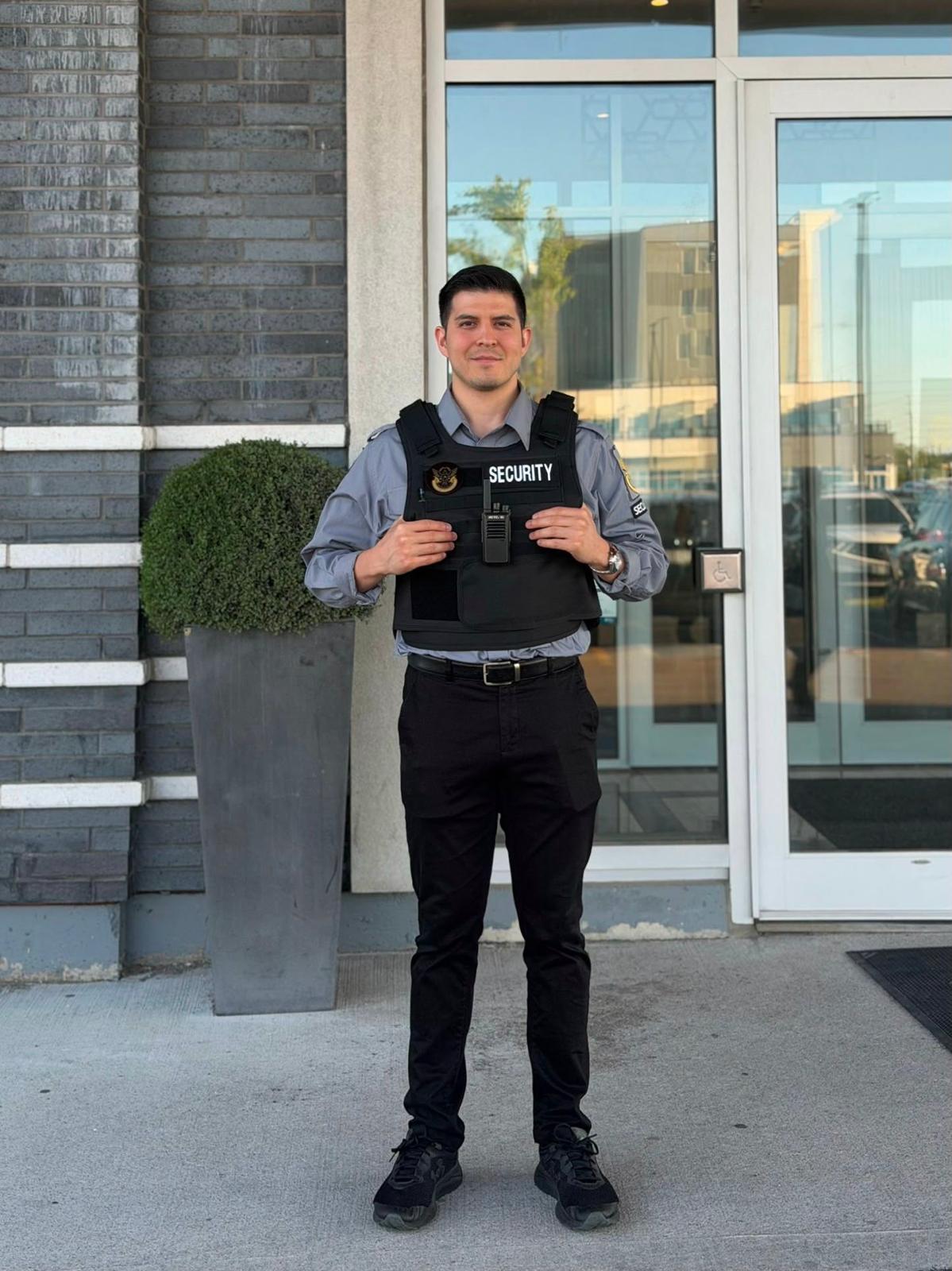 Licensed Jason's Security guard on duty at an Ontario building entrance