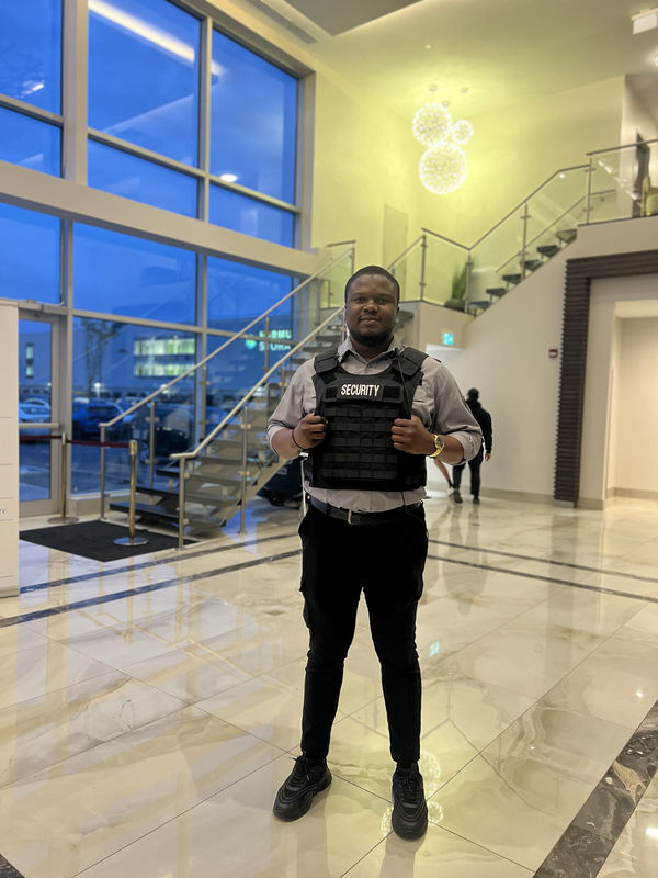 Concierge security guard in a building lobby